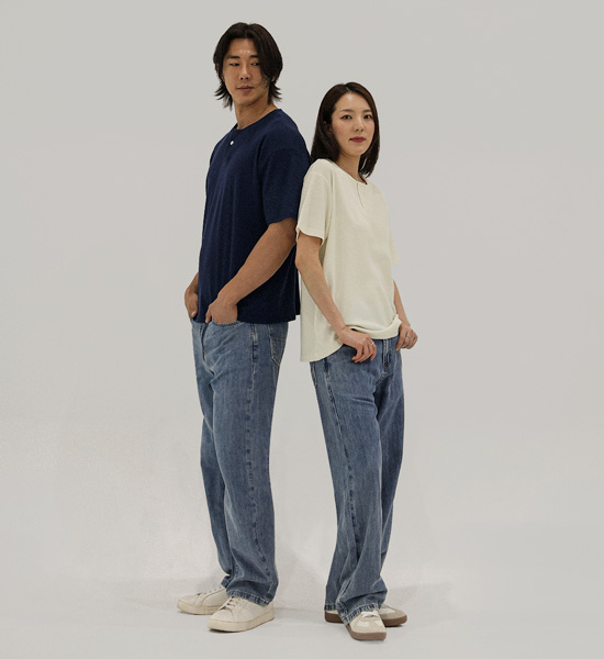 (L-5XL)<br>벨론 Henley neck Short T shirts<br><font color="#fb5ec9"><B>[1+1]</B></font>