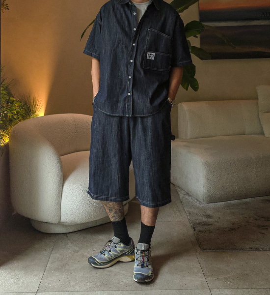 (XL-6XL)<br>스호턴 Non-wash jeans short-sleeved shirt