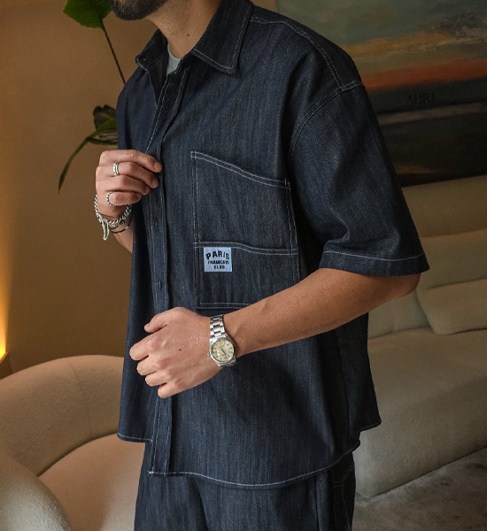 (XL-6XL)<br>스호턴 Non-wash jeans short-sleeved shirt