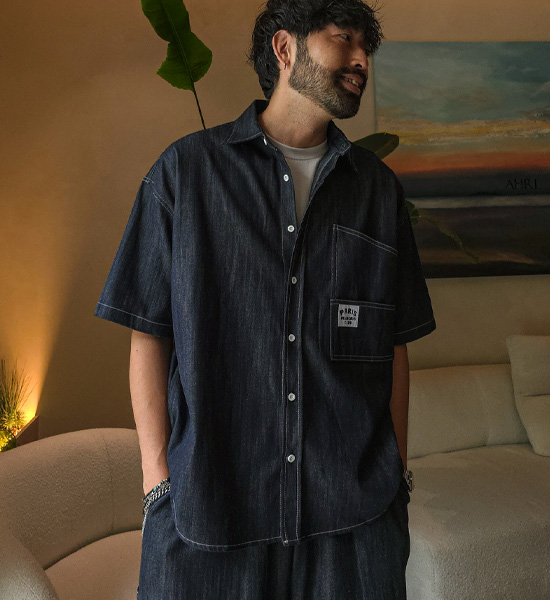 (XL-6XL)<br>스호턴 Non-wash jeans short-sleeved shirt