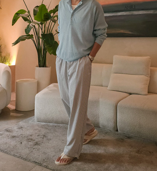 (XL-5XL)<BR>루페츠 Semi-wide fit Stripe banding pants