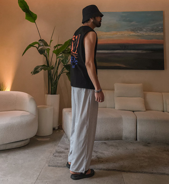 (XL-5XL)<BR>루페츠 Semi-wide fit Stripe banding pants