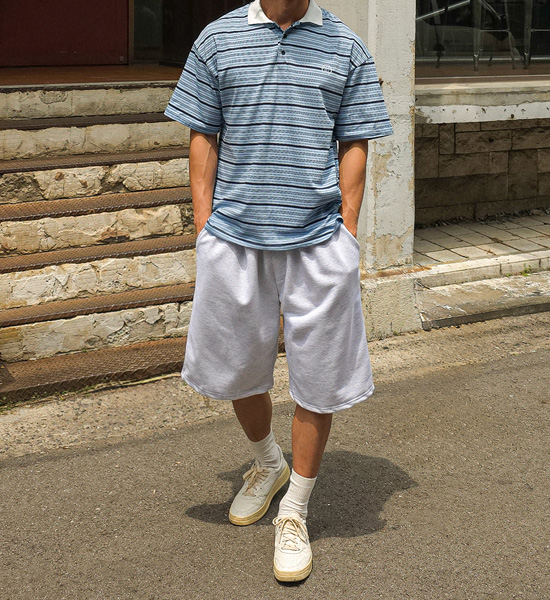크로모크 Stripe short-sleeved collar T-shirt