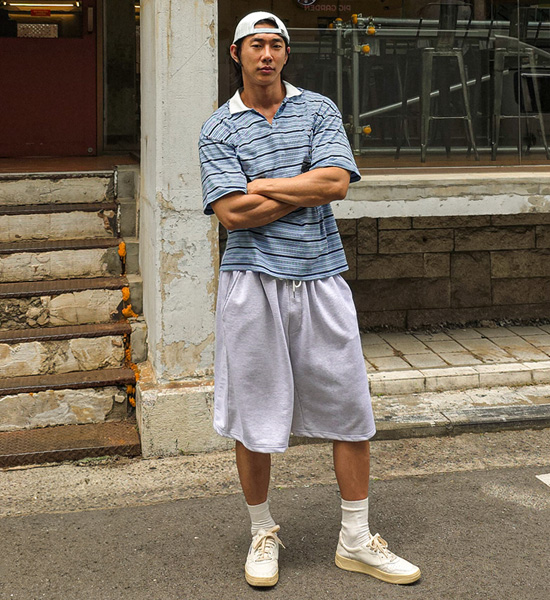 크로모크 Stripe short-sleeved collar T-shirt