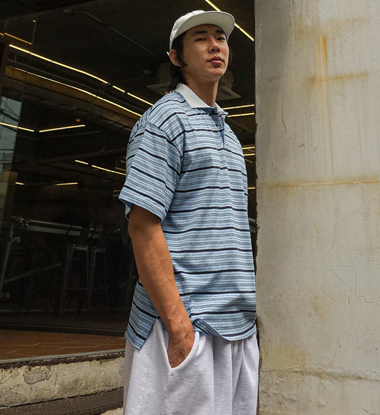 크로모크 Stripe short-sleeved collar T-shirt