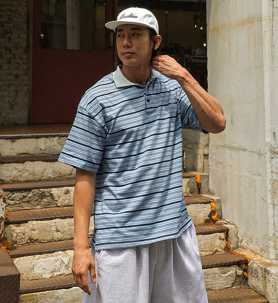 크로모크 Stripe short-sleeved collar T-shirt