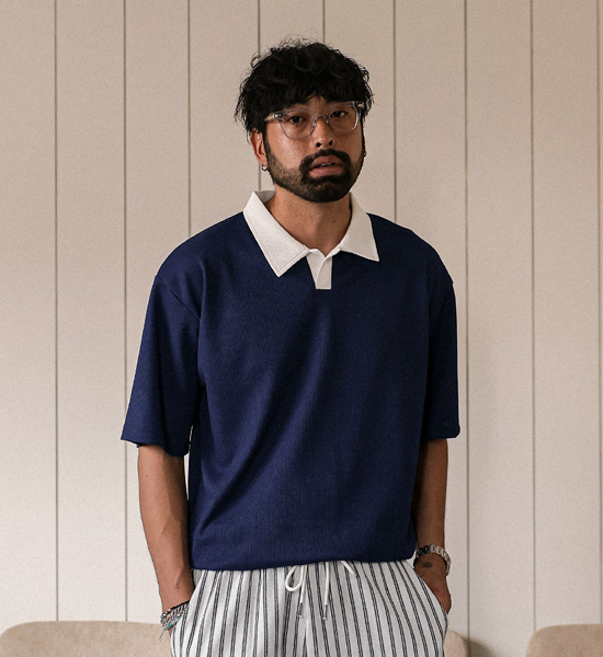 (L-4XL)<br>로센 Waffle short-sleeved collar T-shirt
