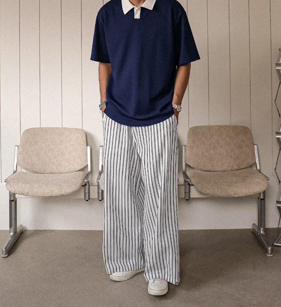 (L-4XL)<br>로센 Waffle short-sleeved collar T-shirt