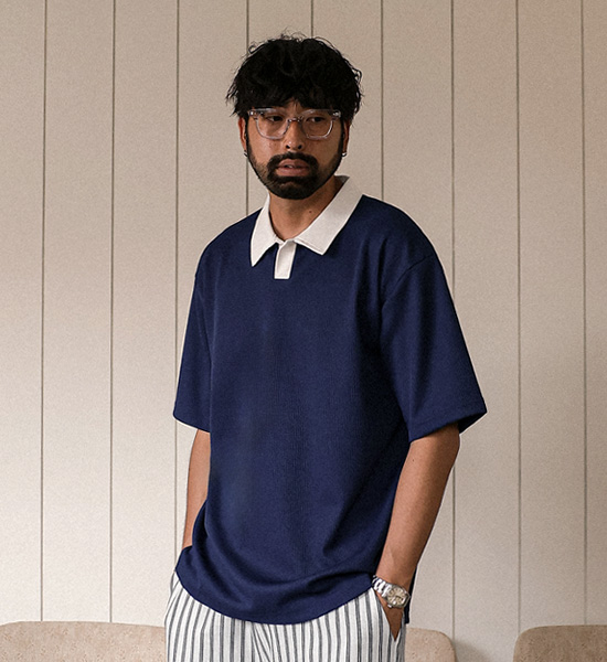 (L-4XL)<br>로센 Waffle short-sleeved collar T-shirt