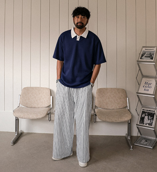 (L-4XL)<br>로센 Waffle short-sleeved collar T-shirt