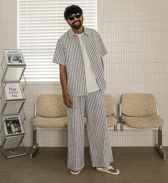 로비사 Stripe a linen shirt