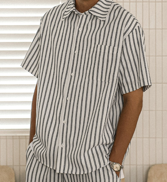 로비사 Stripe a linen shirt