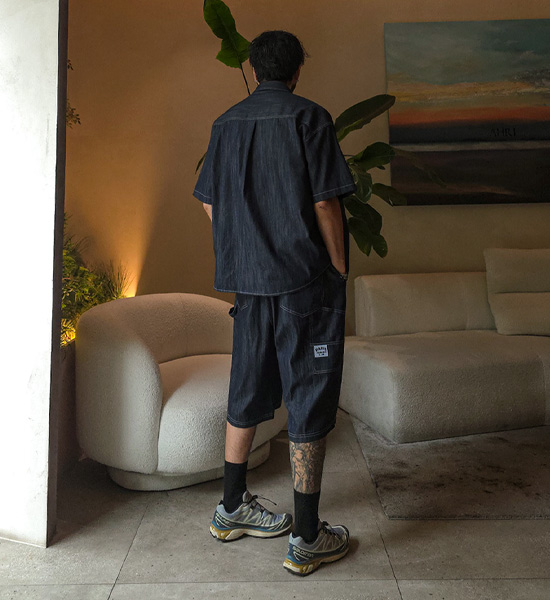 (XL-6XL)<br>스호턴 Non-wash jeans short-sleeved shirt+스프리몽 Non-wash jeans Bermuda Banding Shorts