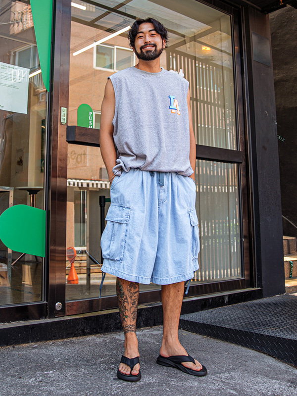 (XL-6XL)<BR>굴프 Denim Cargo Banding Shorts