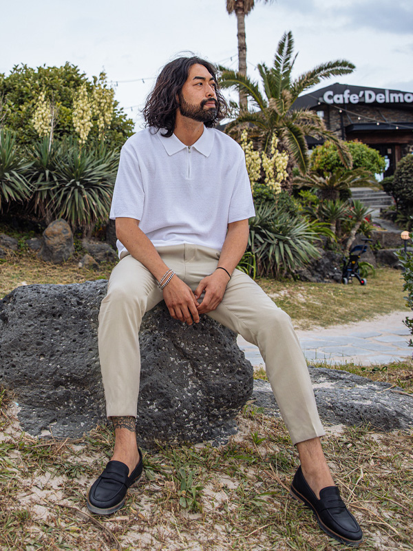 <br><font color="#fd0303">[365SALE]</font><br><font color="#2046a7">★교환/반품불가★</font><br>OBT_SSSG:쿰프 Linen half zip-up short-sleeved collar knitwear