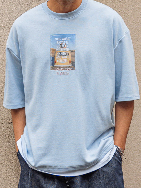 (L-5XL)<br>살랑살랑 로드패치 Short T shirts