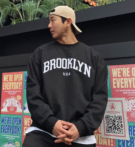 (L-6XL)<br>오피난 Brooklyn embroidered sweatshirt <br><font color="#098a09"><B>Select length (Basic,Long+6cm)</B></font>