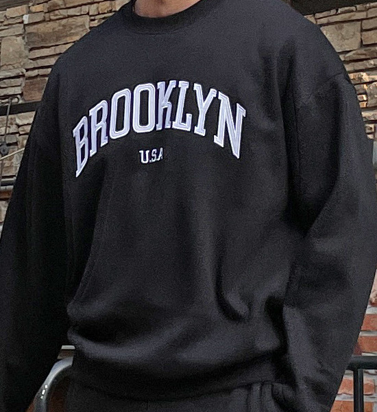 (L-6XL)<br>오피난 Brooklyn embroidered sweatshirt <br><font color="#098a09"><B>Select length (Basic,Long+6cm)</B></font>