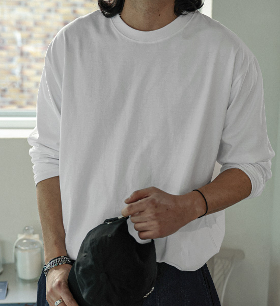 (M-5XL)<br>평화로운 R넥 a long-sleeved t-shirt <br><font color="#098a09"><B>*Select length (Basic,Long+6cm)</B></font>