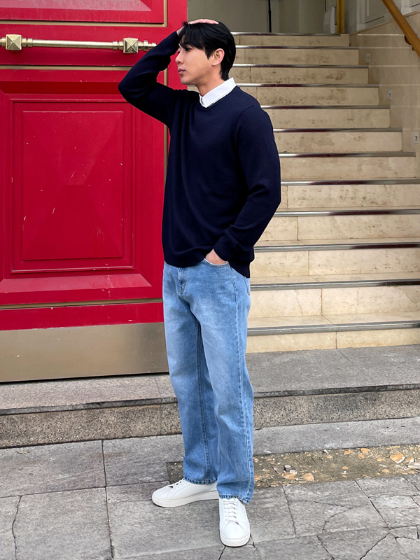 (L-5XL)<br>데이브 Shirt Layered Waffle knitwear<BR><B><FONT COLOR="#ff4800">[Additional discount]</FONT></B>