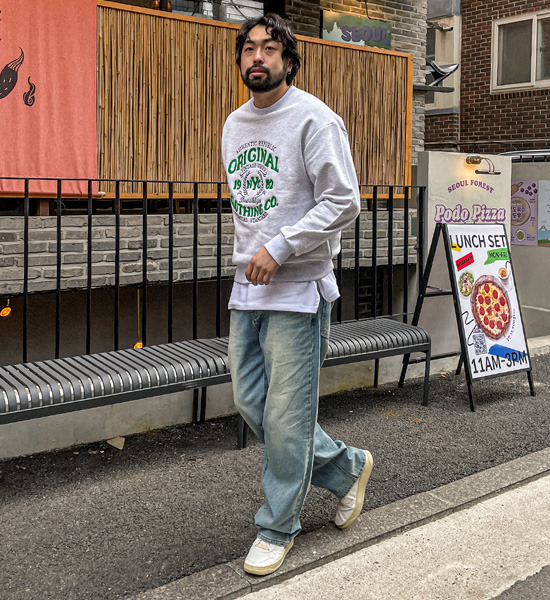 (S-5XL)<BR>피커링 wide fit denim pants 206