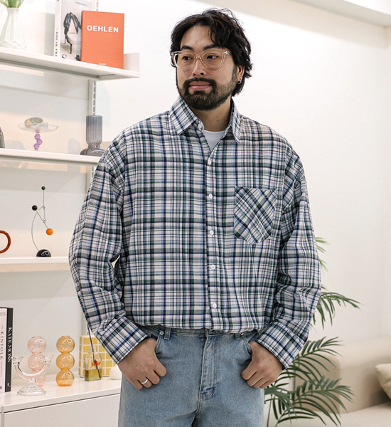(XL-6XL)<BR>플린저 checkered shirt