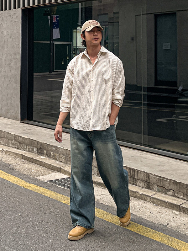 (XL-6XL)<BR>쿨란 Semi-wide fit denim banding pants RA-1071