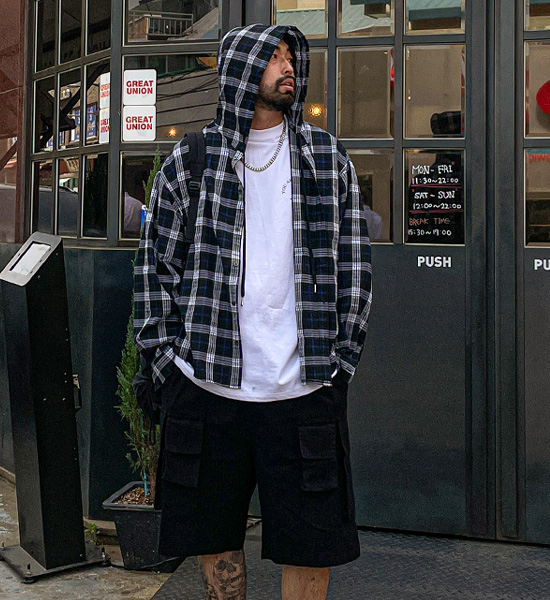 (XL-6XL)<BR>라즈마 hooded checkered shirt