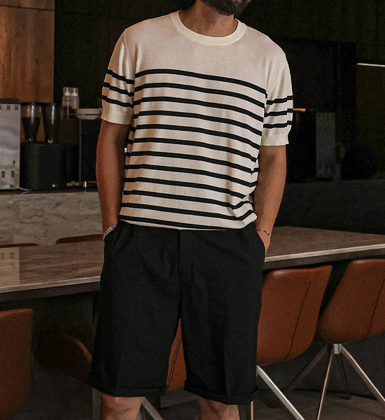 (L-5XL)<BR>자몰리 Stripe short-sleeved knitwear DT23114<BR><B><FONT COLOR="#ff4800">[Additional discount]</FONT></B>