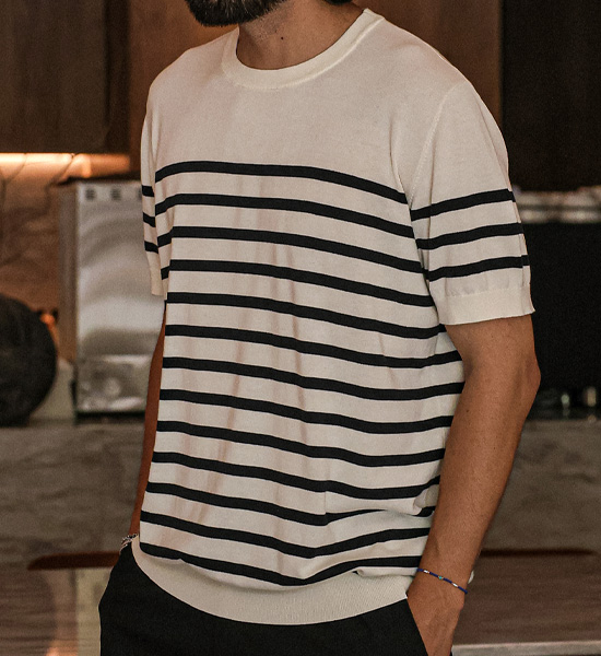 (L-5XL)<BR>자몰리 Stripe short-sleeved knitwear DT23114<BR><B><FONT COLOR="#ff4800">[Additional discount]</FONT></B>