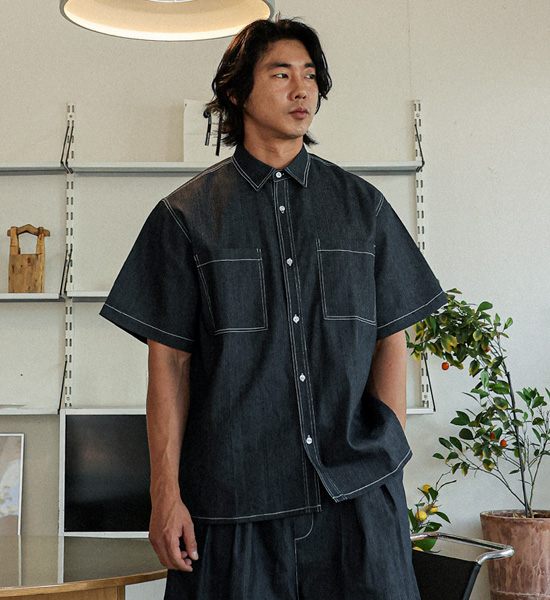 (XL-6XL)<BR>카이토 Linen Non-wash jeans short-sleeved shirt