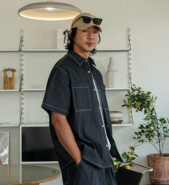 (XL-6XL)<BR>카이토 Linen Non-wash jeans short-sleeved shirt
