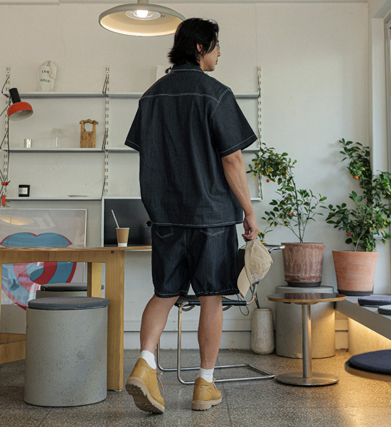 (XL-6XL)<BR>카이토 Linen Non-wash jeans short-sleeved shirt