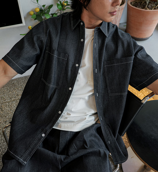 (XL-6XL)<BR>카이토 Linen Non-wash jeans short-sleeved shirt