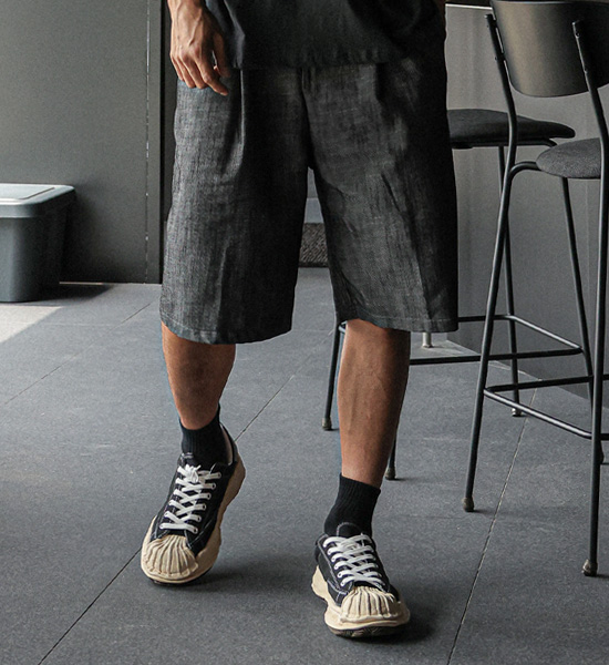 (L-5XL)<BR>란츠보 7부 Linen Non-wash jeans 뒷밴딩팬츠