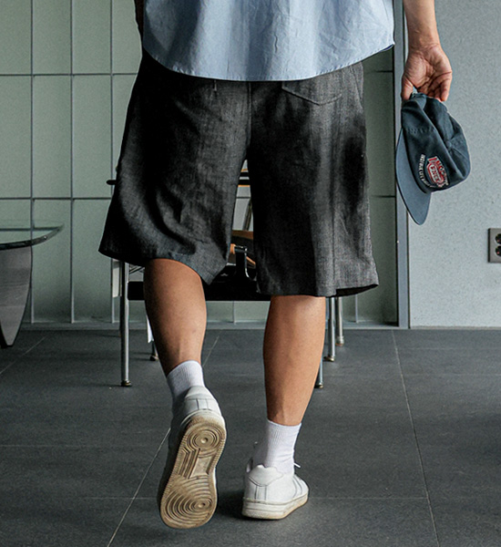 (L-5XL)<BR>란츠보 7부 Linen Non-wash jeans 뒷밴딩팬츠