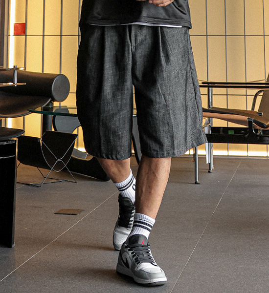 (L-5XL)<BR>란츠보 7부 Linen Non-wash jeans 뒷밴딩팬츠