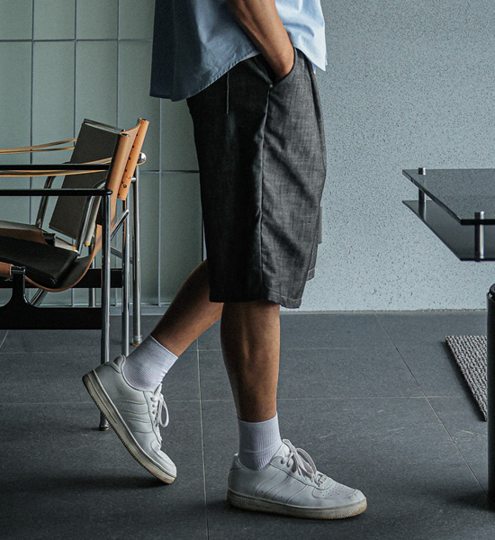 (L-5XL)<BR>란츠보 7부 Linen Non-wash jeans 뒷밴딩팬츠