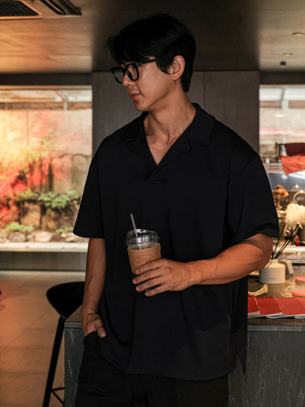 (L-5XL)<BR>바스타나 Open Collar Short T shirts