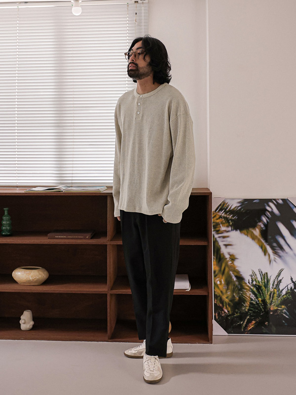 (XL-4XL)<BR>보올리 Henley neck a long-sleeved t-shirt