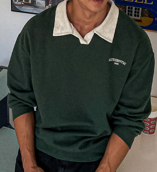 (L-5XL)<BR>마나드 collar sweatshirt