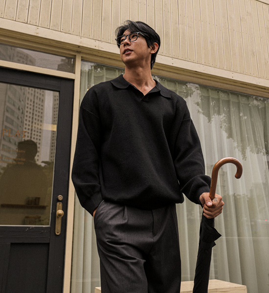 (XL-6XL)<BR>피포다 open collar knitwear 3302