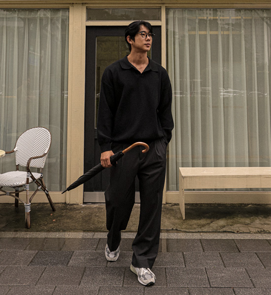 (XL-6XL)<BR>피포다 open collar knitwear 3302