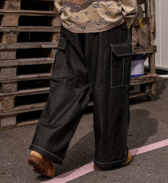 (XL-6XL)<BR>키자디 Non-wash jeans wide fit cargo-banding pants