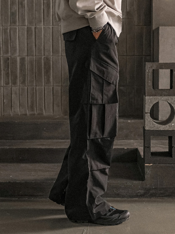 라즈포 wide fit cargo-banding pants