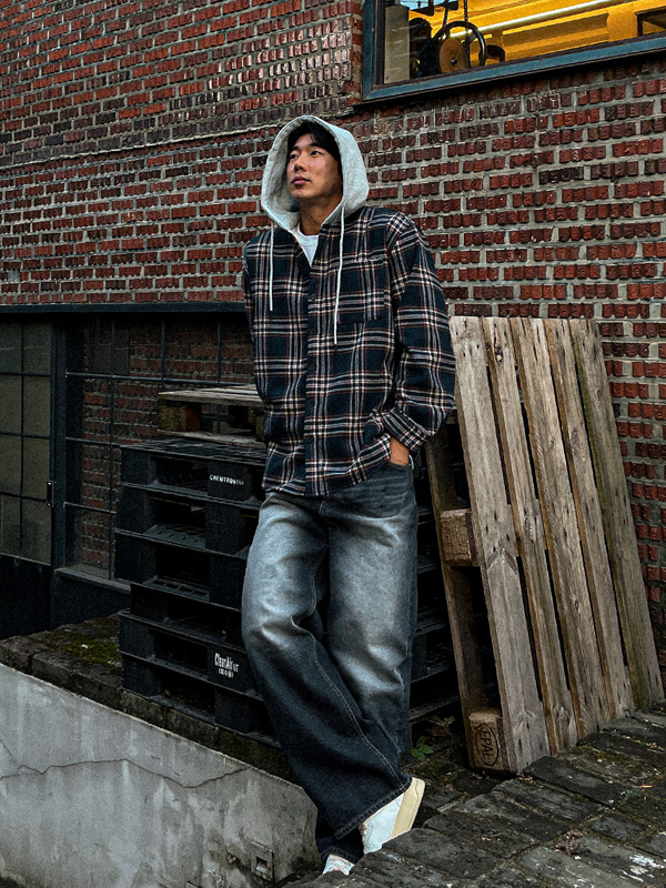 (L-5XL)<BR>소드머 hooded checkered shirt 133