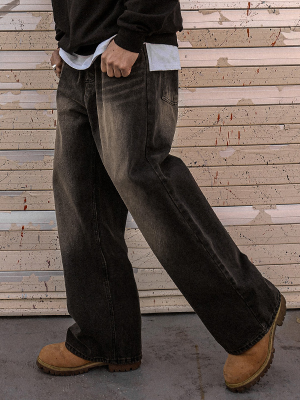 (L-4XL)<BR>유허스트 Semi-wide fit denim banding pants RA-1073