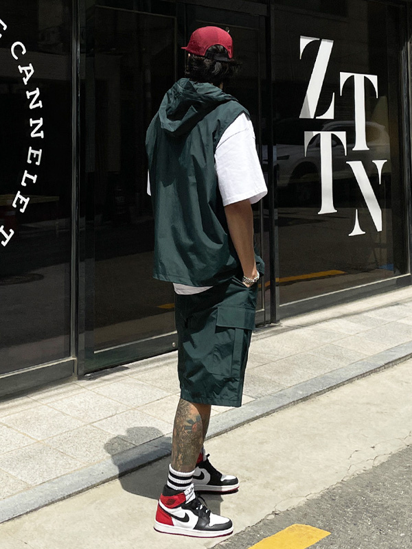 (L-4XL)<BR>사그란 Hooded Vest+다블라 cargo banding shorts