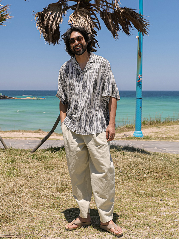 (XL-6XL)<BR>라빌라 Open Collar short-sleeved shirt