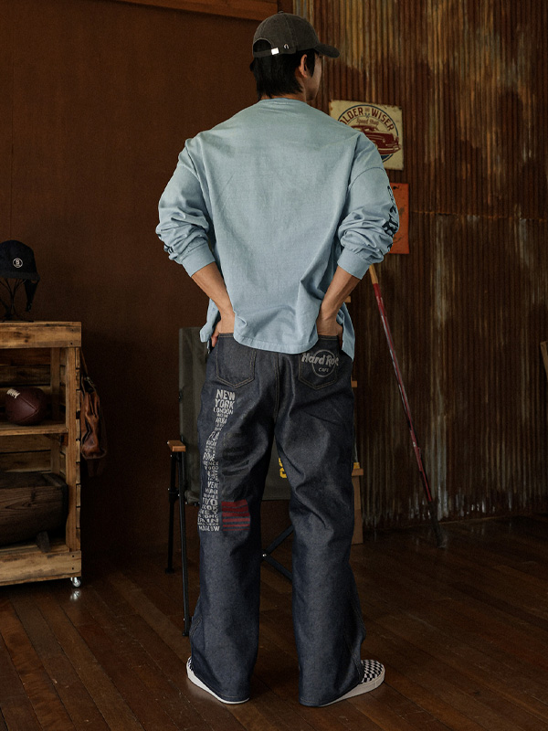 로비투 Semi-wide fit denim banding pants